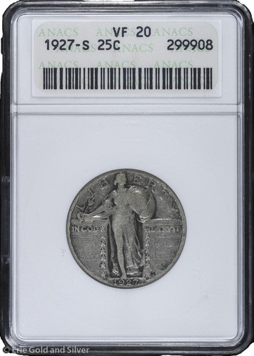 1927-S 25C Standing Liberty Quarter Dollar in VF+ Condition