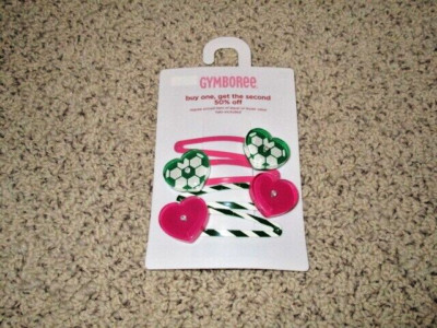NWT NEW GYMBOREE I LOVE SOCCER HAIR SNAP CLIPS 4 PACK PINK GREEN HEARTS ...
