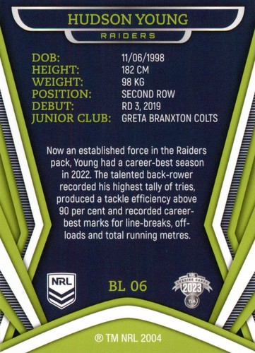 2023 CANBERRA RAIDERS NRL Card HUDSON YOUNG Special Edition - Bild 2 von 3