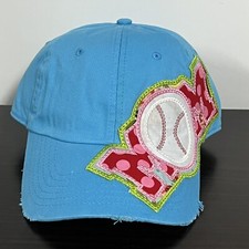 Baseball Mom Blue Distressed Embroidered Adjustable Hat Cap