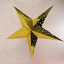 Quasimoon 24" Gold Foil Cut-Out Paper Star Lantern, Hanging Decoration by Pap...