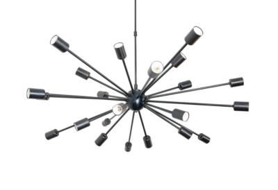 Global Nautical Mid Century 24 Arm Sternenstaub Sputnik Messing Lüster Schwarz