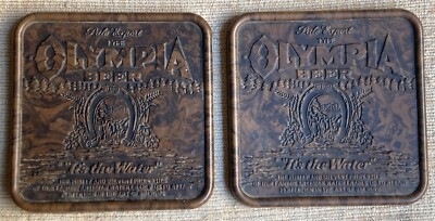 Vintage Olympia Beer Lot Of 2 Brown Rubber Coasters Breweriana Barware