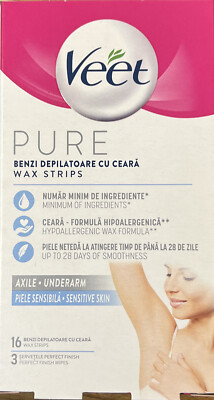16x Veet Pure Wax Strips Achsel empfindliche Haut 3x Finish Tücher