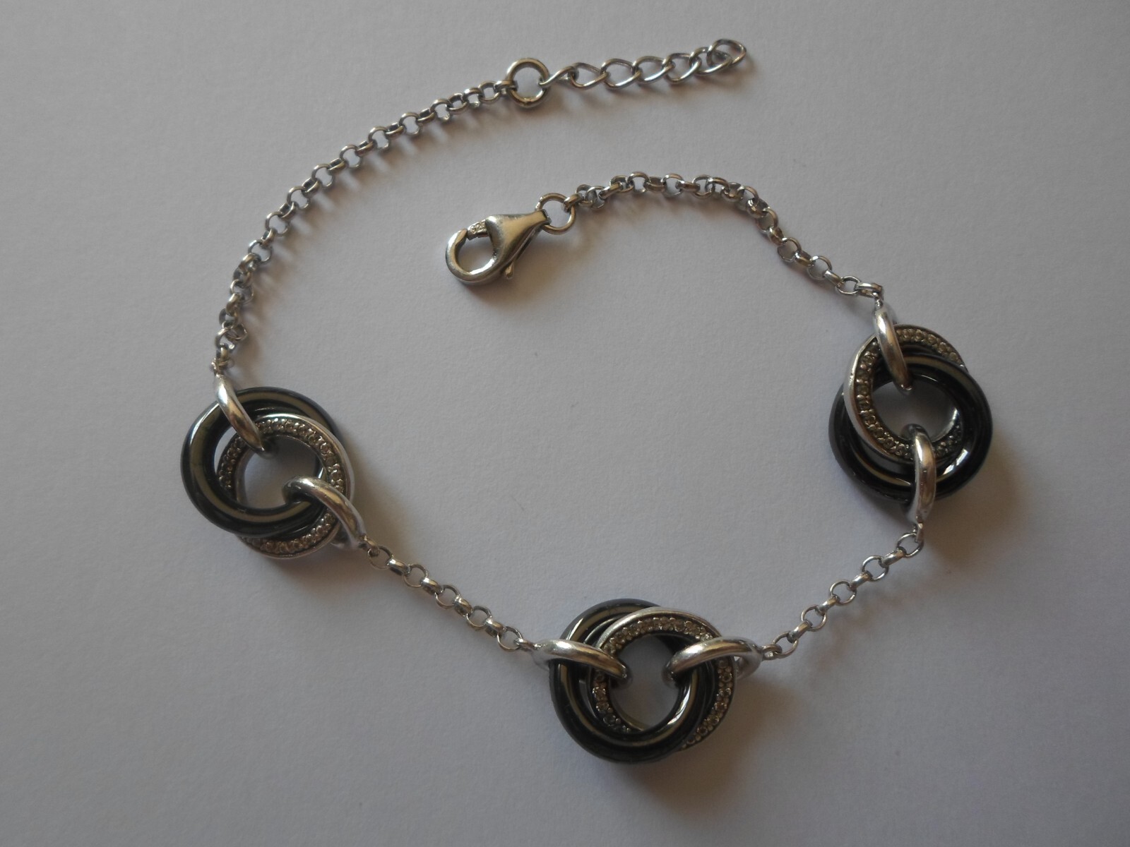 solid silver bracelet, interlaced circles, zircon… - image 1