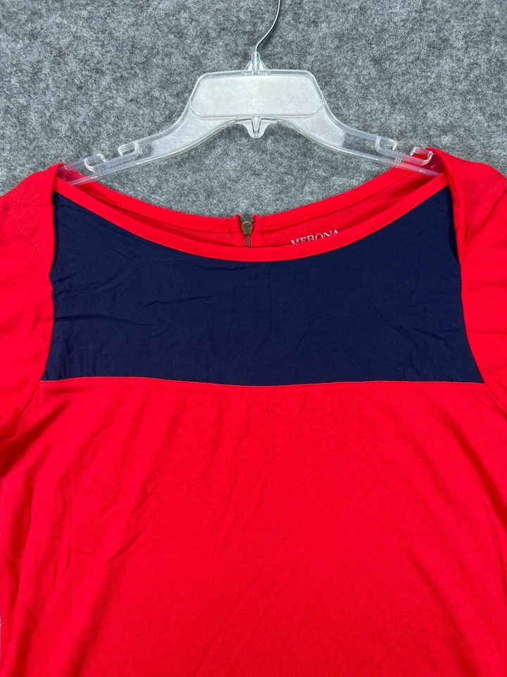 Camisa Merona Para Mujer Grande Roja Bloque de Color Cremallera Trasera Top Blusa Informal Manga Corta Foto 3 de 4