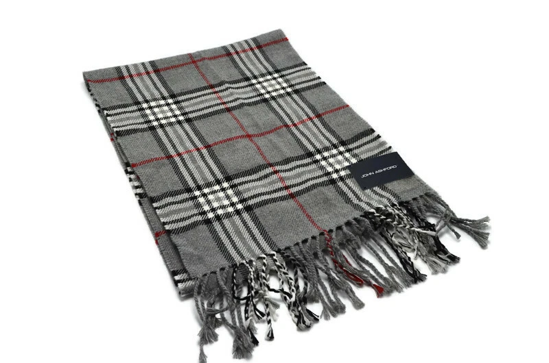 Bufanda a Cuadros Gris John Ashford Acrílico Gris Blanco Rojo Flecos Foto 3 de 3