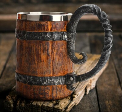 Stainless Steel Resin Coffee Beer Mug Retro Wooden Barrel Drink Gift 500ml  Cup | eBay