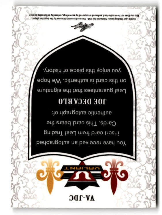 2012 Leaf Valiant Draft #JDC Joe DeCarlo (ref 205601) - Image 2 of 2