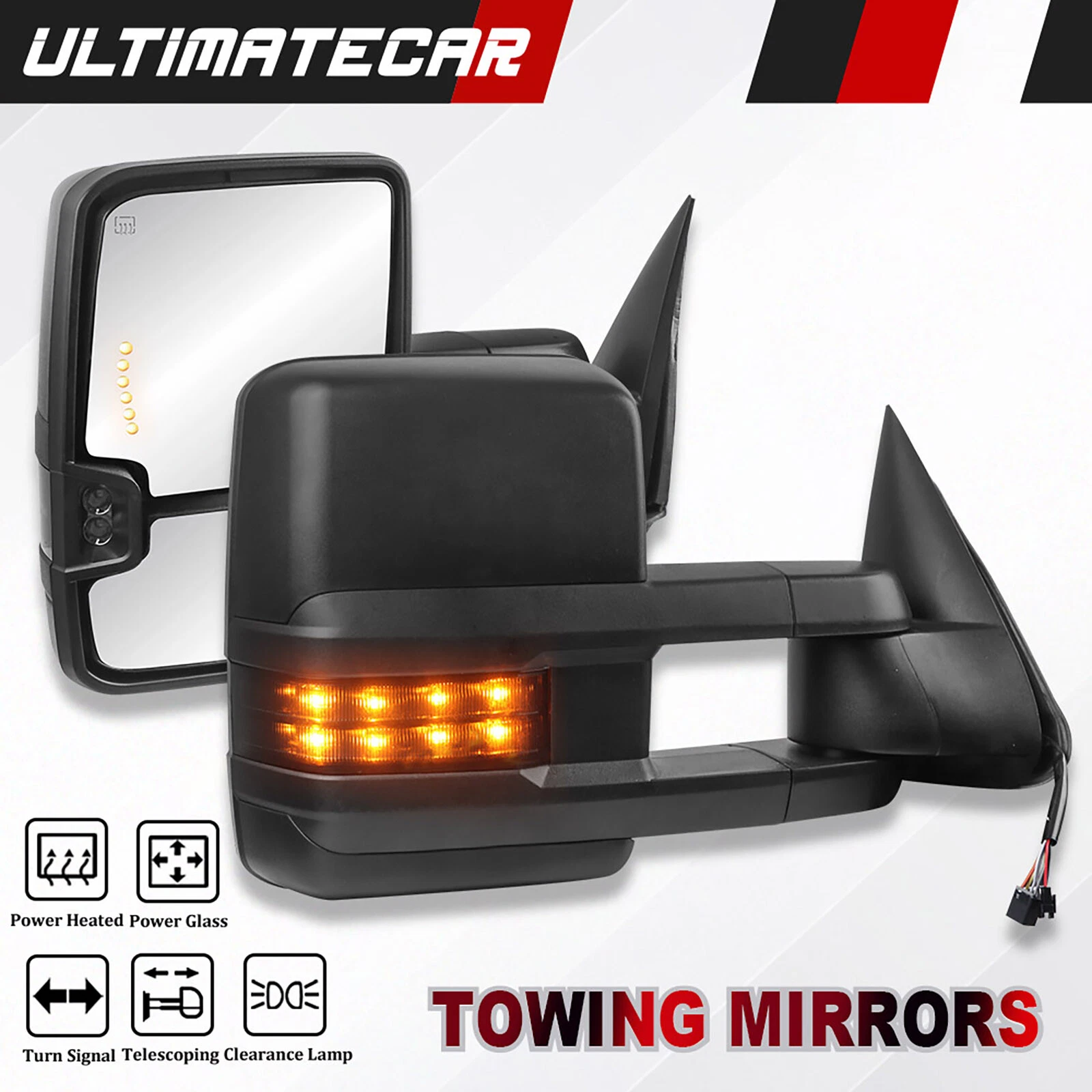 Set 2 Power Heated Tow Mirrors For 1999-02 Chevy Silverado GMC Sierra 1500 2500