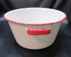 Primitive Old 20's 5x10 White w Red Trim Antique Enamelware Stock Pot Kettle Pan — photo 2