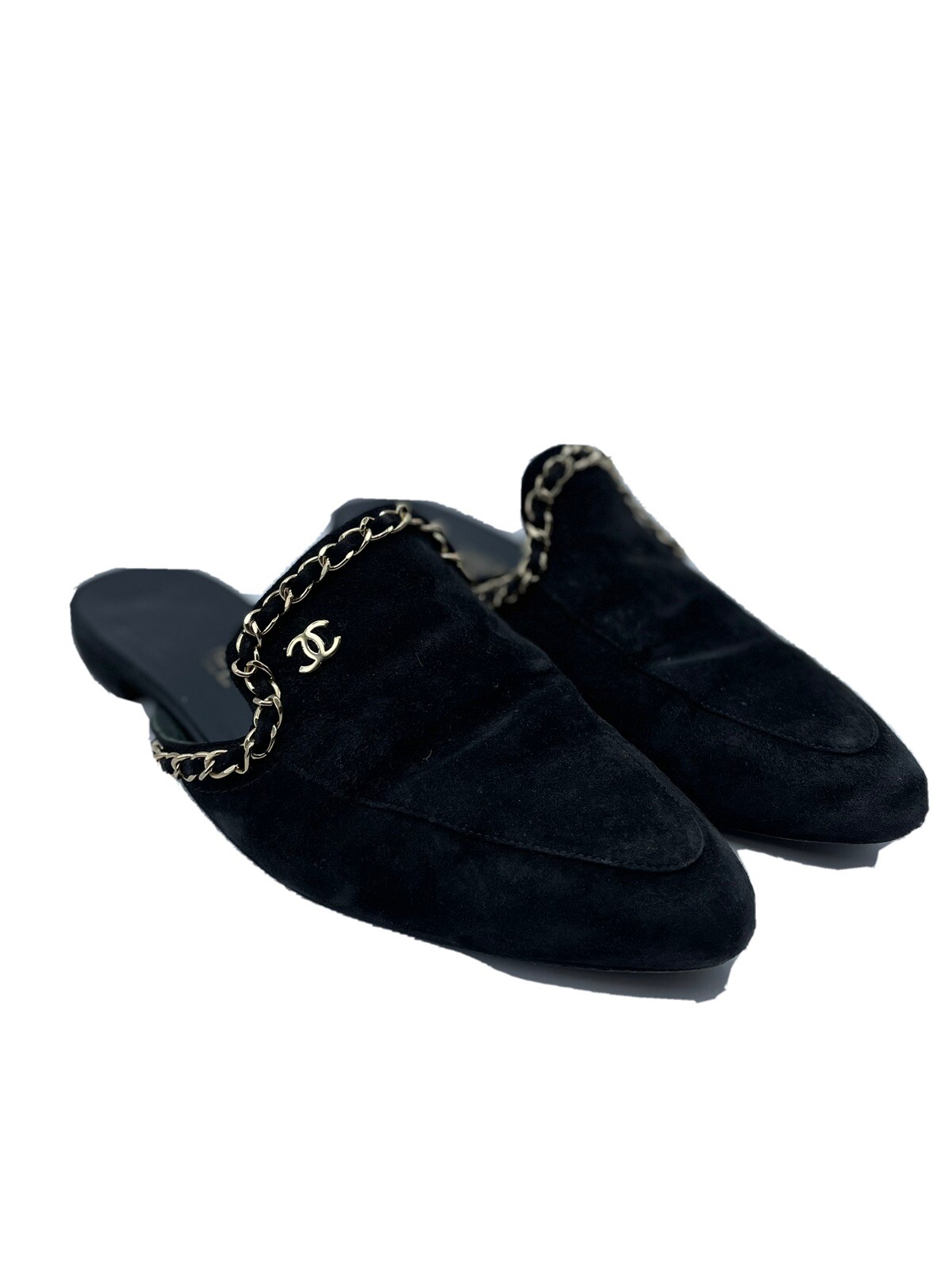 FLAT MULE IN BLACK CALFSKIN WITH GOLD HARDWARE main image 0
