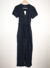 New Whistles Zoe Broderie Navy Blue Eyelet Belted Zip Front Jumpsuit size 6