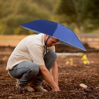 Oversize Hands Free Umbrella Hats Women Men Folding Cap UV Protect  Blue/Silver