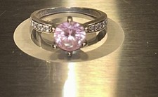 925 Sterling Silver Pink CZ Ring Size 7