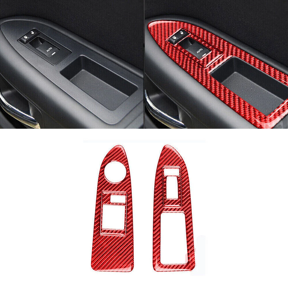 For Dodge Challenger 2008-2014 Red Carbon Fiber Window Switch Panel Cover Trim