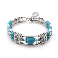 Handmade Fashion Women Blue Beaded Bracelet Artificial Turquoise Stretch Gifts