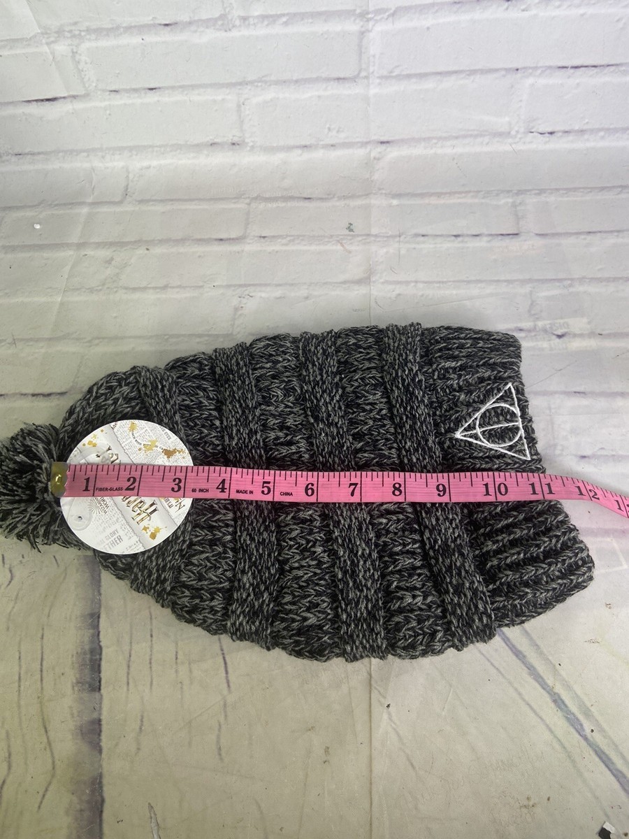 Harry Potter Deathly Hallows Logo Gray Knit Pom Slouch 