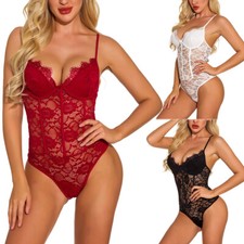 Women Sexy Lingerie Bodysuit Underwear Lace Eyelash Teddy One Piece Sleepwear US