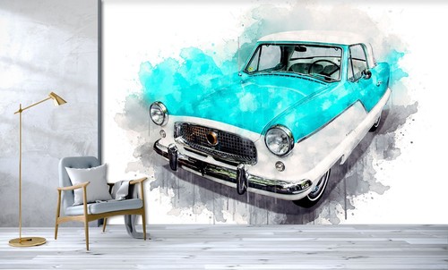 3D Blue Car G1217 Transport Wallpaper Mural Self-adhesive Removable Honey - Picture 5 of 9