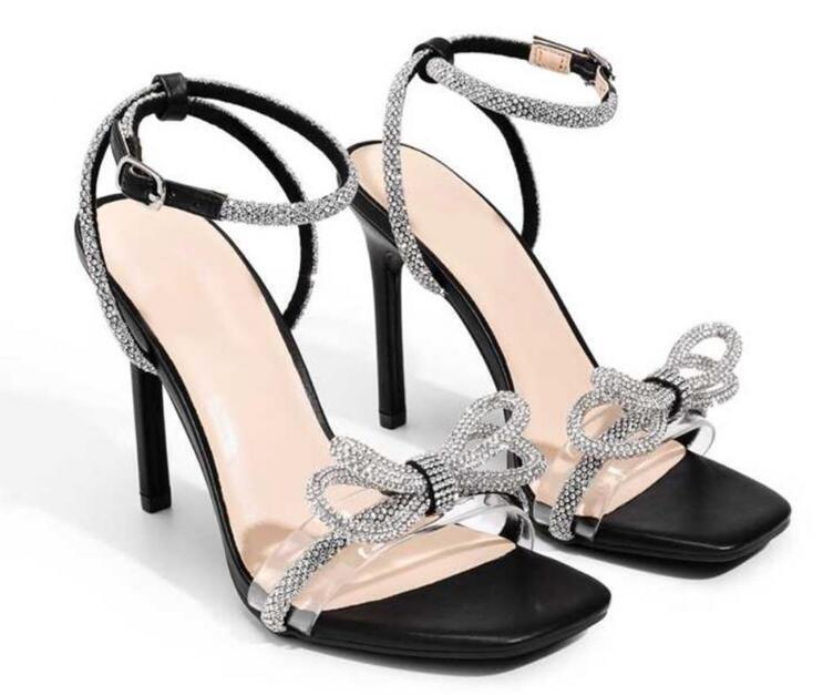 Womens Fashion Summer Peep Toe Diamante Bowknot Ankle Strap Sandals High  Heels