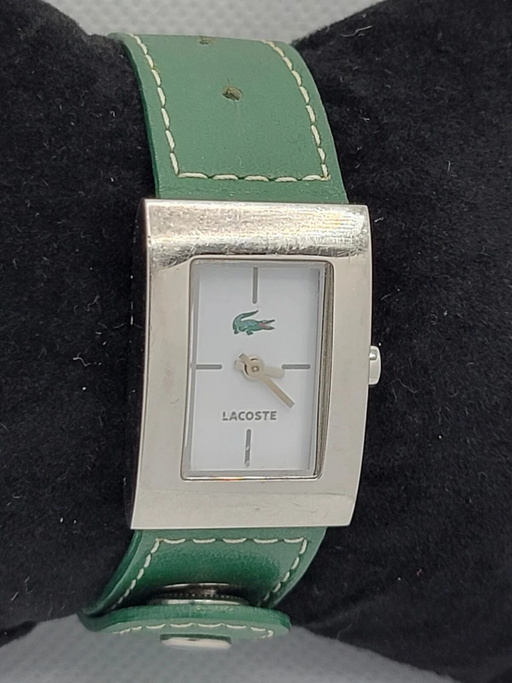 Ladies Lacoste Classic Tank Silver Tone Green Leather Watch LC.43.3.14.2207 L2 - Image 3 of 4