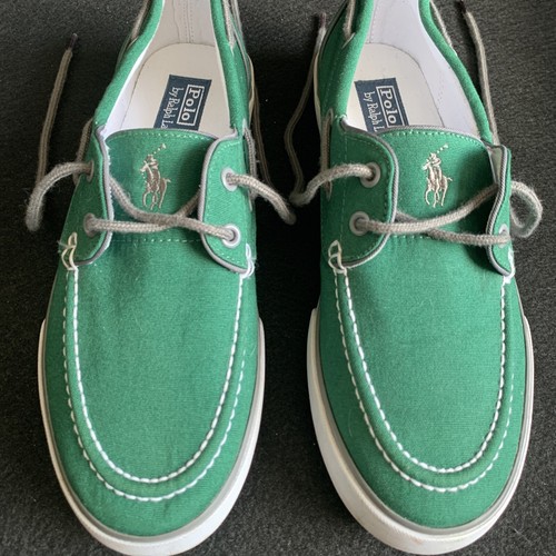 Mens Green Canvas Boat Loafers Shoes UK 