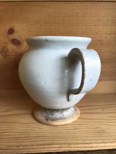 Ancien (XIXème) petit pot blanc en terre cuite émaillée, sûrement de pharmacie - Picture 7 of 19