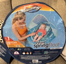 SwimWays Blue Infant Spring Float with Sun Canopy, Harness - Easy Fold Brand New
