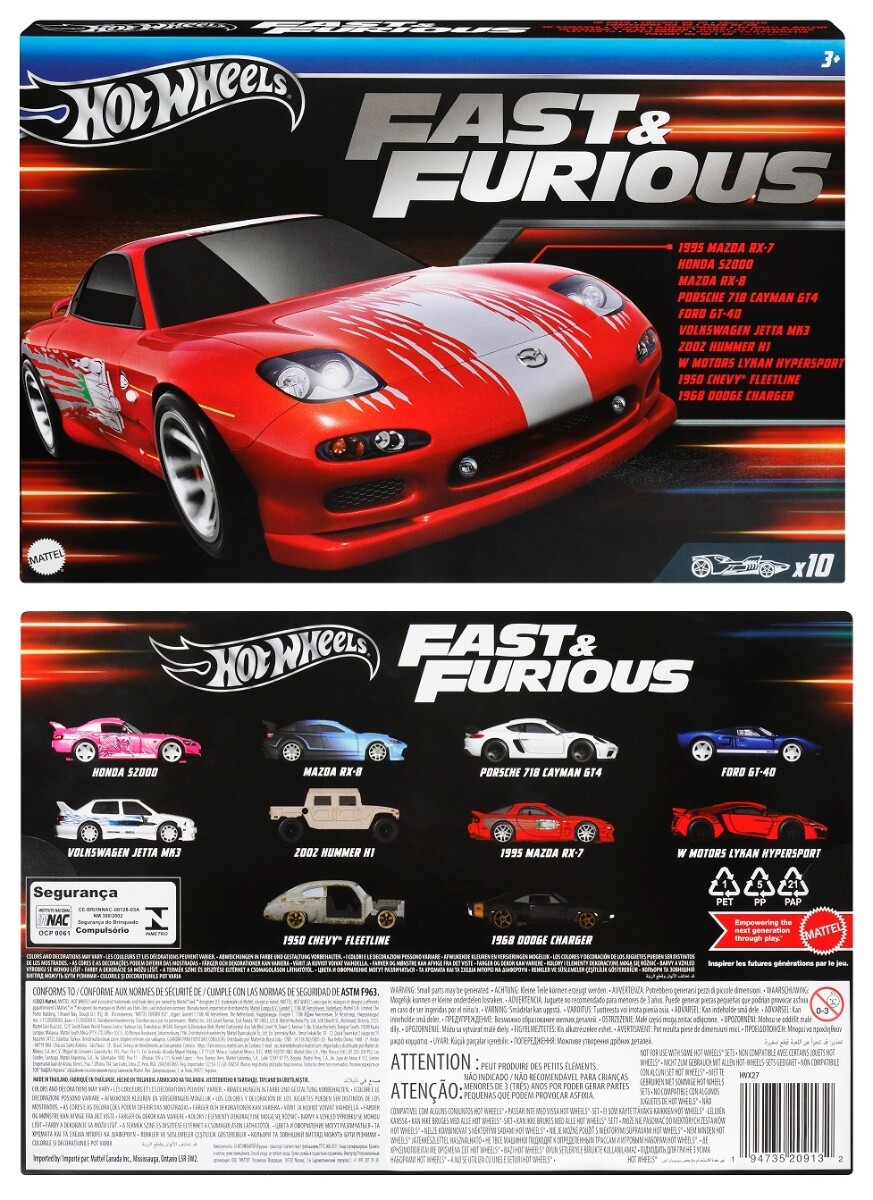 Hot Wheels Fast & Furious x10 Car Pack Vehicle Toy Mini Car