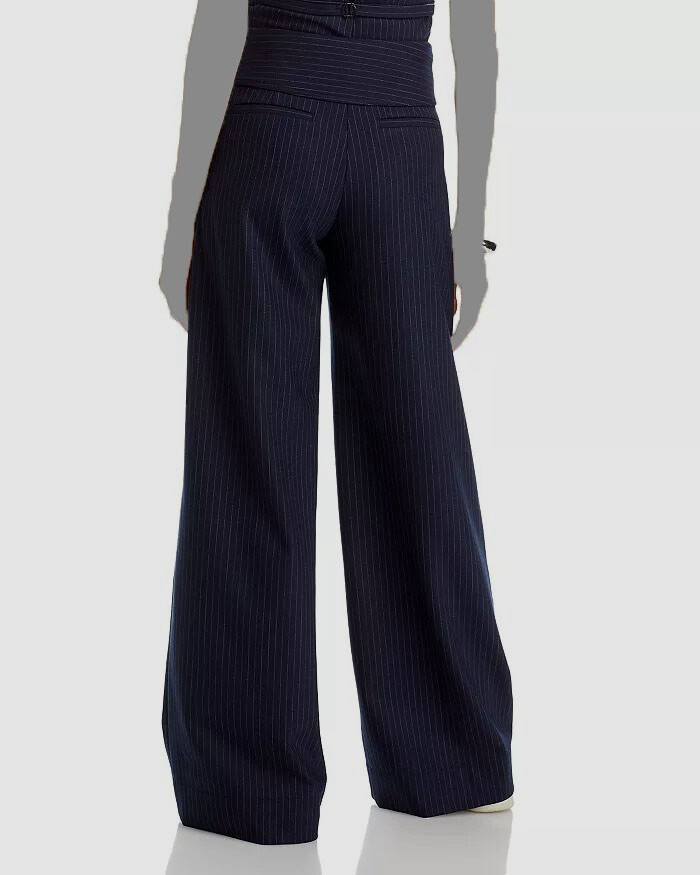 アギアトATTACHMENT Pants Side Stripe Wide A.L.C. Women's Blue Emma Pinstripe Foldover Wide-Leg Pants