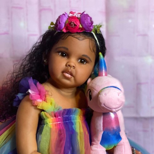 30in Black Skin Finished Reborn Doll Toddler Girl Black Hair Cloth Body kid Gift - Picture 6 of 6