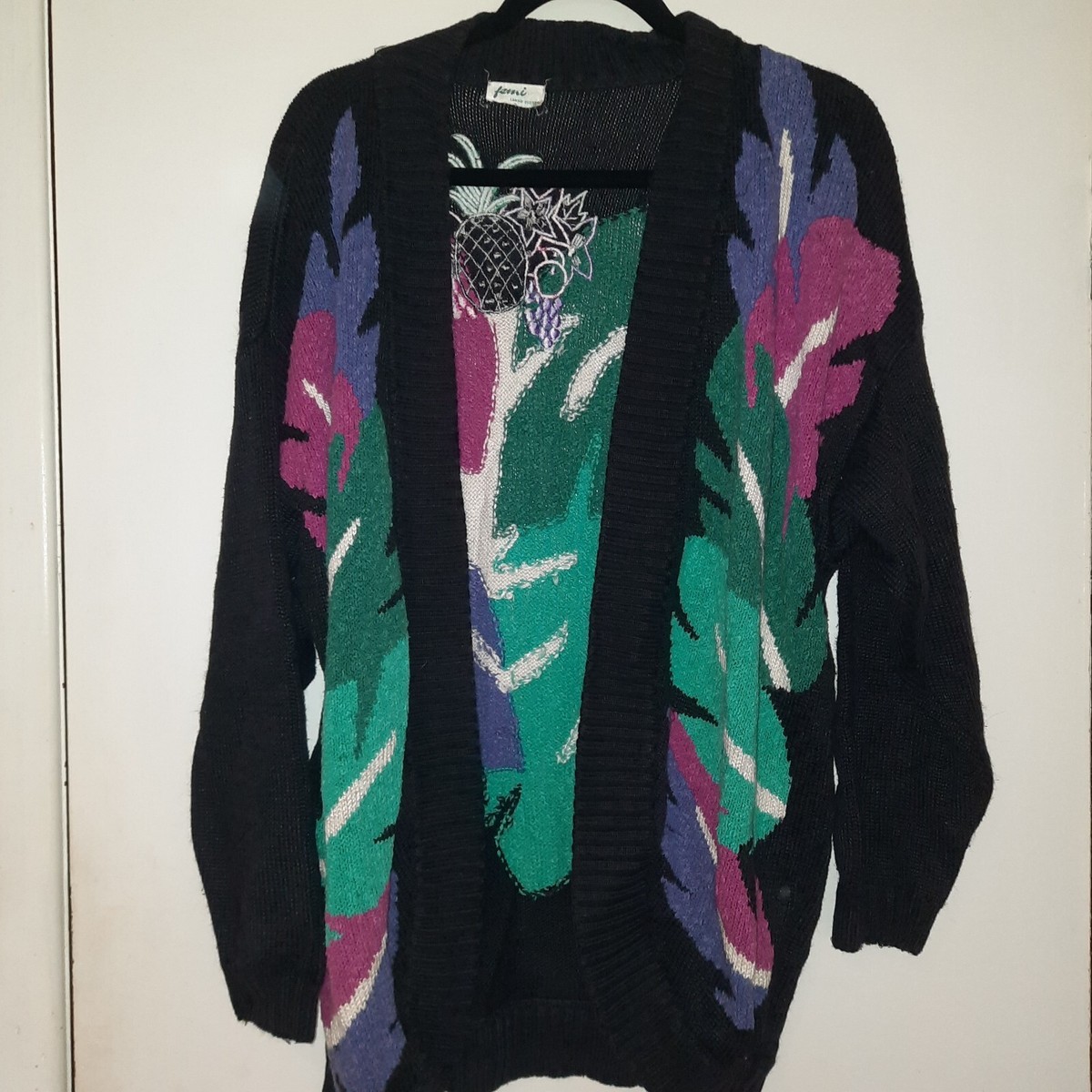 Pull Cardigan Graphique Vintage 80's Lidrey Paris - Laine Mixte, Fait En France, Taille M