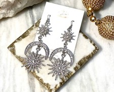 Womens Star Sun Moon Crystal Rhinestone Drop Dangle Stud Earrings Jewelry Set