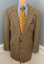 Vintage Jos A Bank Blazer Mens 44R Wool Herringbone Tweed USA Jacket Sportcoat