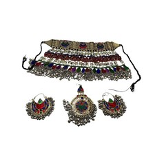 Afghan Multi Stone Kuchi Choker Necklace Earrings Set