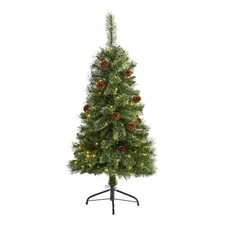 Nearly Natural 4ft White Mountain Pine Christmas Tree w/100 Clear LED