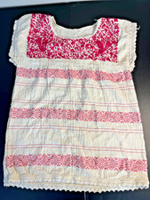 Handmade Woven Mexican Colorful Textured Pink Cream Tunic Blouse Embroidered