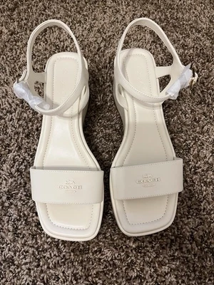 Coach Women’s Gale Leather Platform Wedge Sandal, Chalk, Size 9 - New In Box - Image 1 of 4