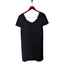 Sezane Black Louis Dress Sheath Mini Dress V-Neck Short Sleeve lace trim Sz 34 2