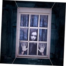 Ghost Halloween Decor - White Eyes Window Silhouette Curtains for Female Ghost