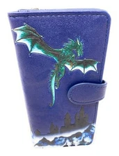 Shag Wear Medieval Dragon Wallet for Women and Teens Faux Leather Navy Blue 7"