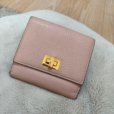 FENDI Peekaboo Selleria Pink Bifold Wallet Gold Hardware