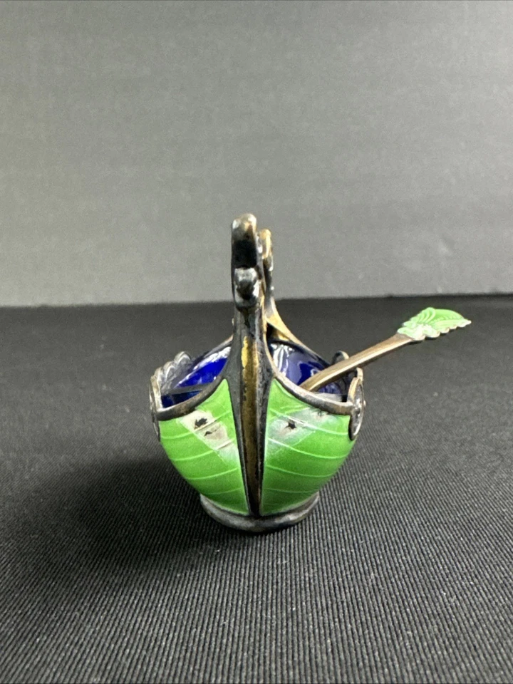 David Andersen Стерлинговый Корабль Викингов Соляной Погреб Зеленая Эмаль с Ложкой - Норвегия - Изображение 4 из 4