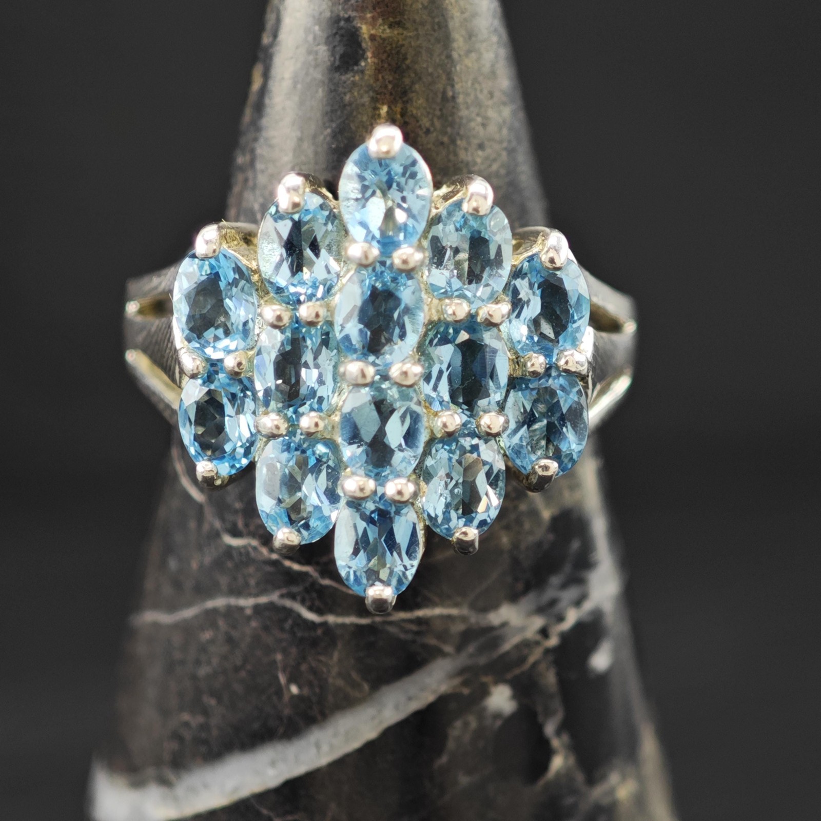 Statement Ring Topaz Cluster Sterling Silver Size… - image 9