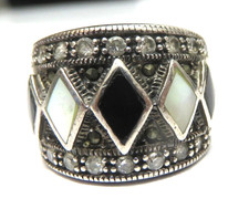 Sterling Silver 925 Size 7-1/2 Multi Colored Stones Ring, 5/8" Thick front 
