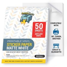 Matte Printable Vinyl Sticker Paper Waterproof 50 50s (Non-Epson), White