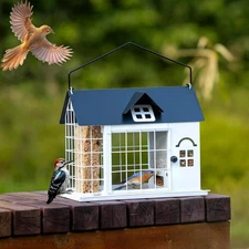 Caged Bird Feeder House, Squirrel-Proof Feeders, Multi-Purpose White 