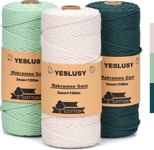 Corda Macramè Set, 3 mm x 100 m Filo Macramè in Cotone Premium per Artigianato, 