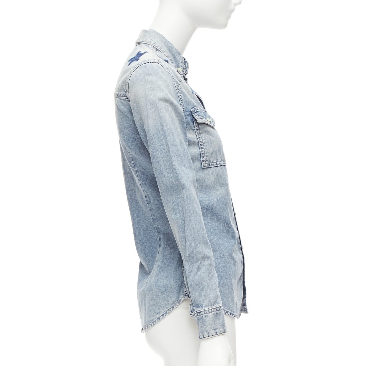 GIVENCHY Riccardo Tisci blue distressed denim star collar dress
